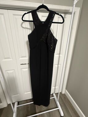 Aidan Mattox Black One-Shoulder Sequin Evening Gown